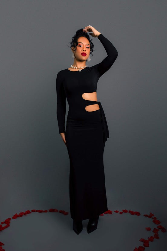 Black Long Sleeve Cut-Out Maxi Dress Dimer The Brand Black Long Sleeve Cut-Out Maxi Dress Dimer The Brand