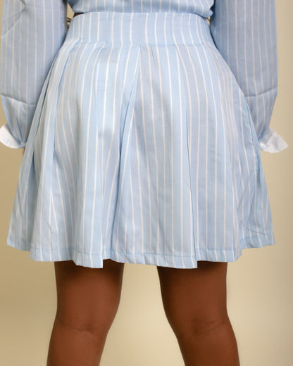 Pinstripe Button Down Crop Top and Pleated Mini Skirt Set