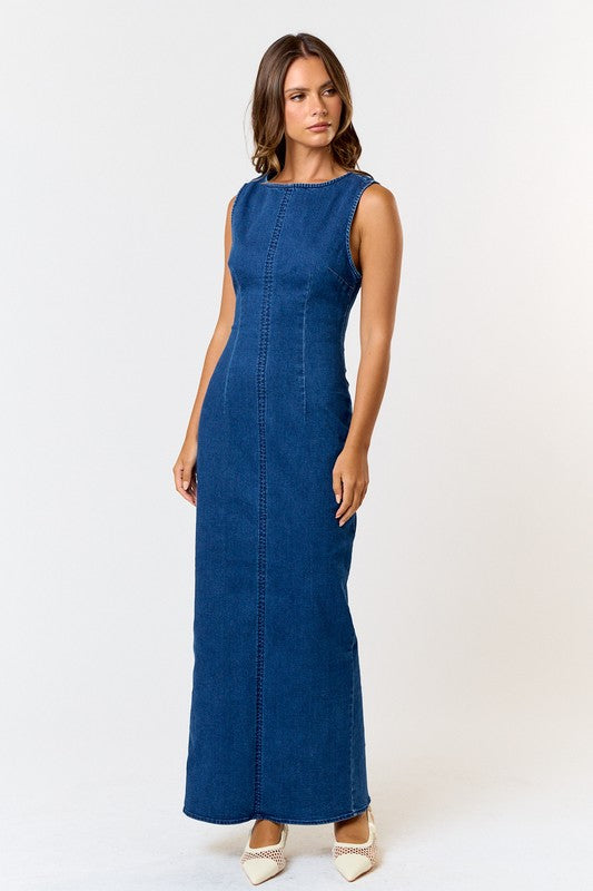 Sleeveless Maxi Denim Dress