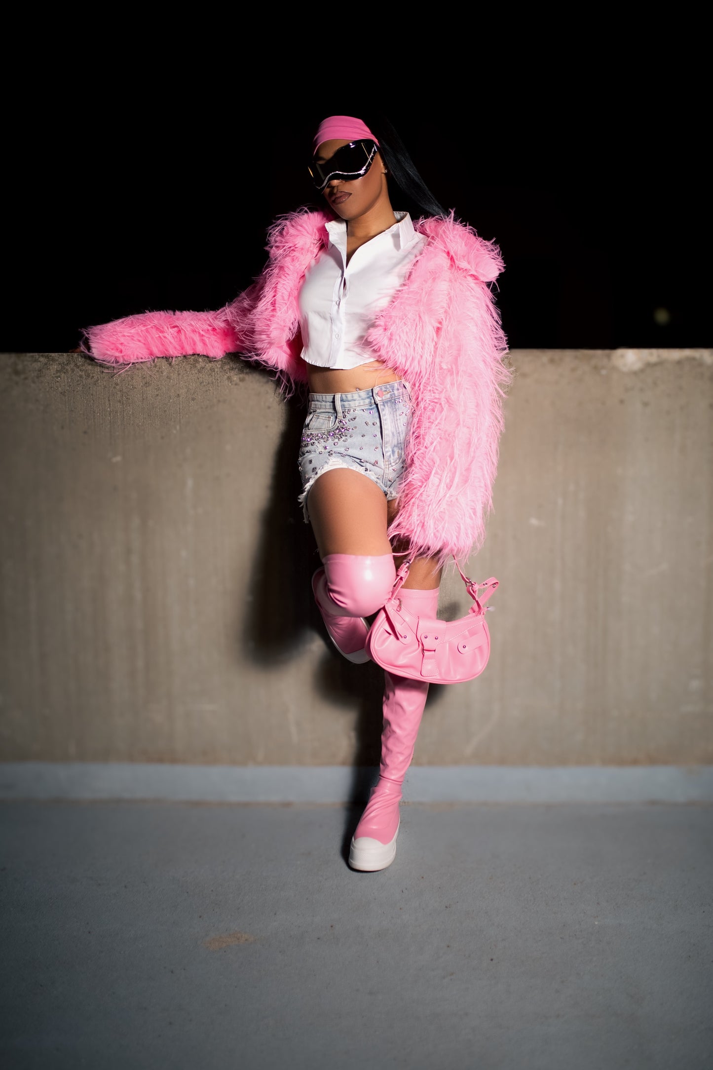 Barbie Pink Shaggy Faux Fur Cropped Coat