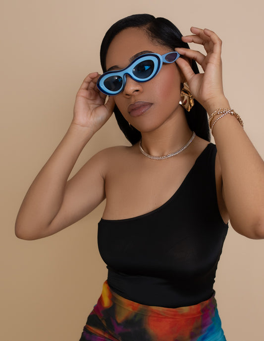 Blue Two-Tone Retro Sporty Sunglasses