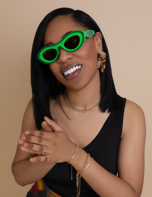 Green Two-Tone Retro Sporty Sunglasses